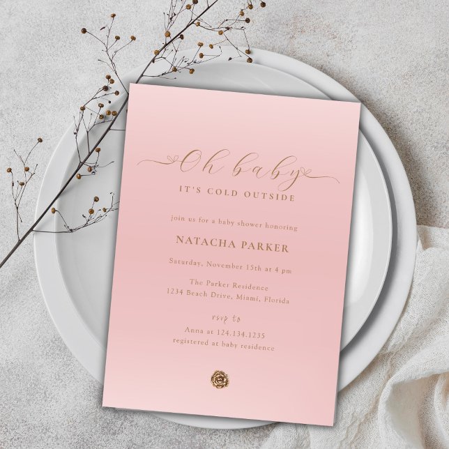 Rosa Elegant Girl Winter Baby Dusche Einladung (Pink Elegant Girl Winter Baby Shower Invitation)