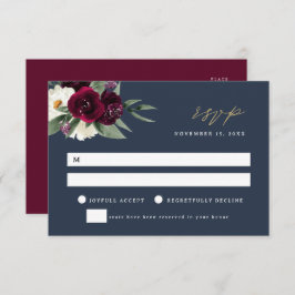 ROSA Elegant Navy & Burgundy Wedding RSVP Card Einladung