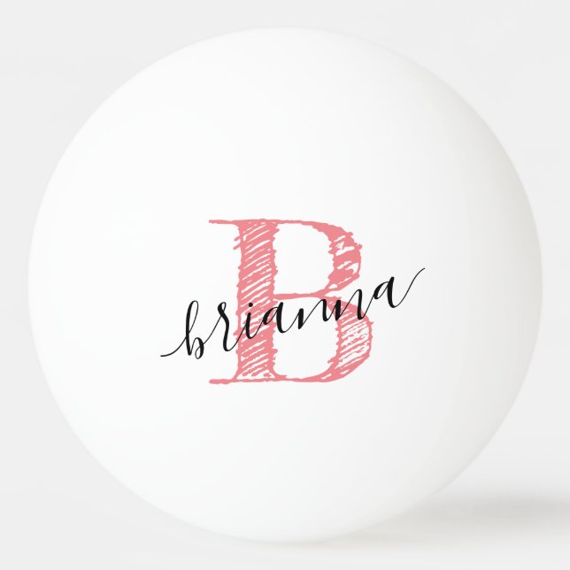 Rosa Elegant Script Monogram Initial Personalisier Tischtennisball (Vorderseite)