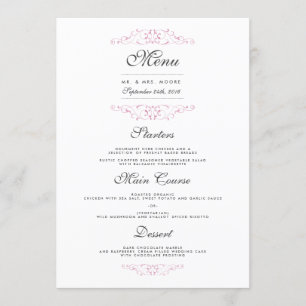 Rosa Elegante Blüh Wedding Dinner Menü Menükarte