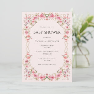 Rosa elegante Blumen Babyparty Einladung
