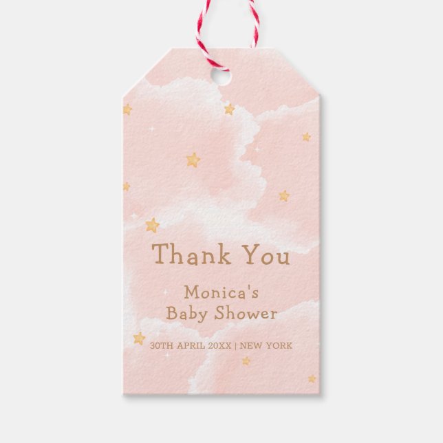 Rosa Elegante Cloud Nine Stars Girl Babydusche Geschenkanhänger (Vorderseite)