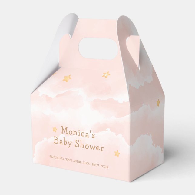 Rosa Elegante Cloud Nine Stars Girl Babydusche Geschenkschachtel (Vorderseite)