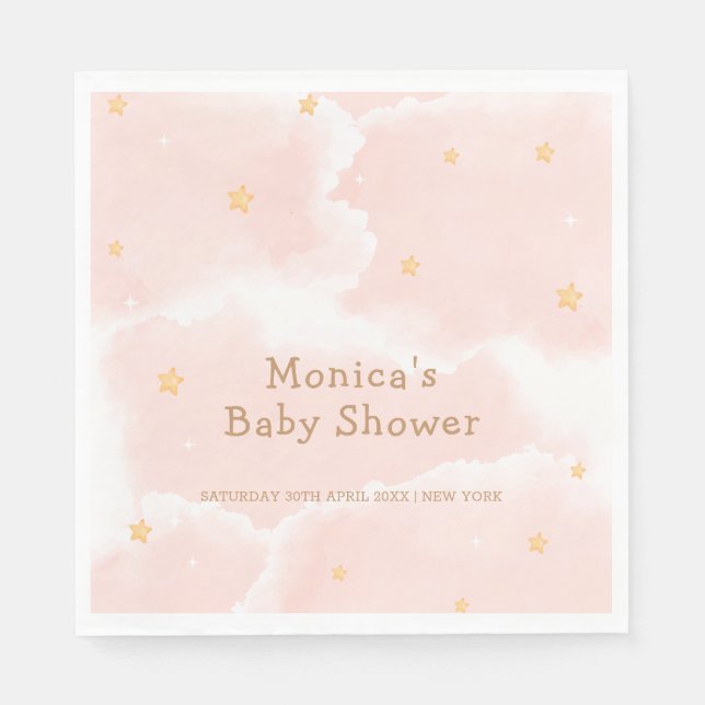 Rosa Elegante Cloud Nine Stars Girl Babydusche Serviette (Vorderseite)