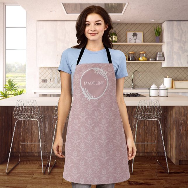 Rosa Elegante Damask Personalisierte Schürze (Pink Elegant Damask Personalized Apron)