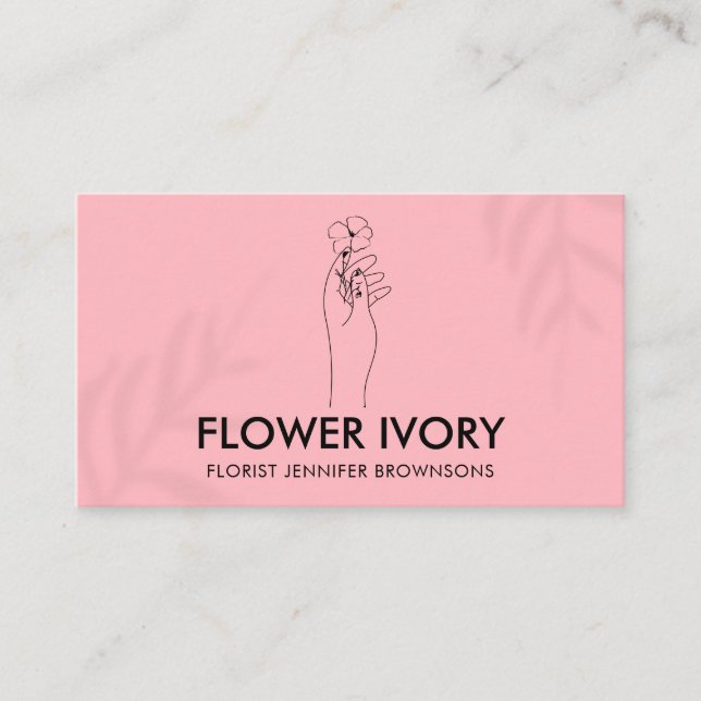 Rosa Elegante einfache Blume mit sauberer Hand Visitenkarte (Vorderseite)
