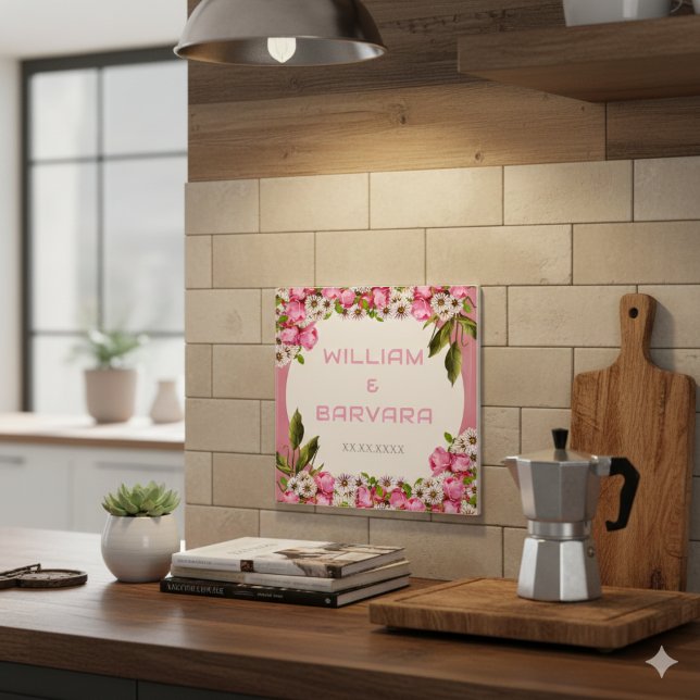 Rosa elegante Fliesen-Design mit Blumenmuster aus  Fliese (Pink Elegant Floral Ceramic Tile Design)
