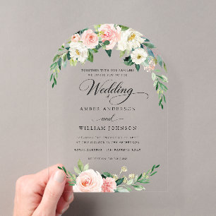 Rosa elegante Floralkranz Hochzeit Acryleinladungen