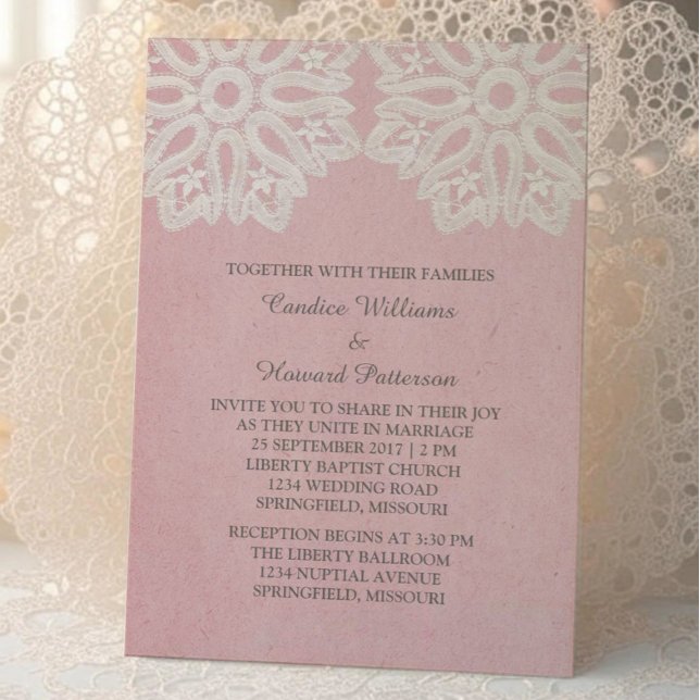 Rosa Elegante Hochzeit Einladung (Pink Elegant Lace Wedding Invite)
