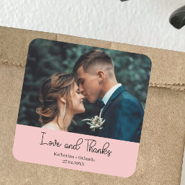 Rosa elegante Hochzeit Liebe & Dank Foto Quadratischer Aufkleber