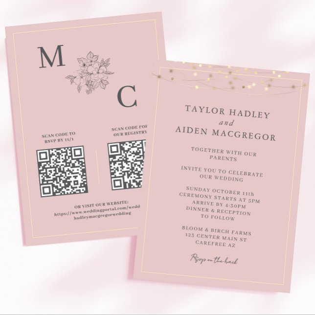 Rosa elegante Hochzeit mit QR-Code Einladung (Von Creator hochgeladen)