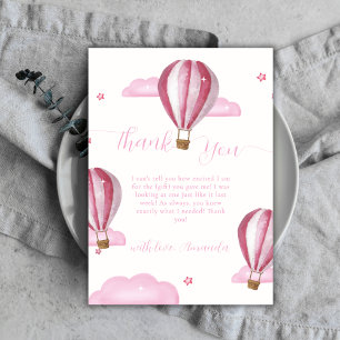 Rosa Elegante Hot Air Ballon Girl Baby Dusche Dankeskarte