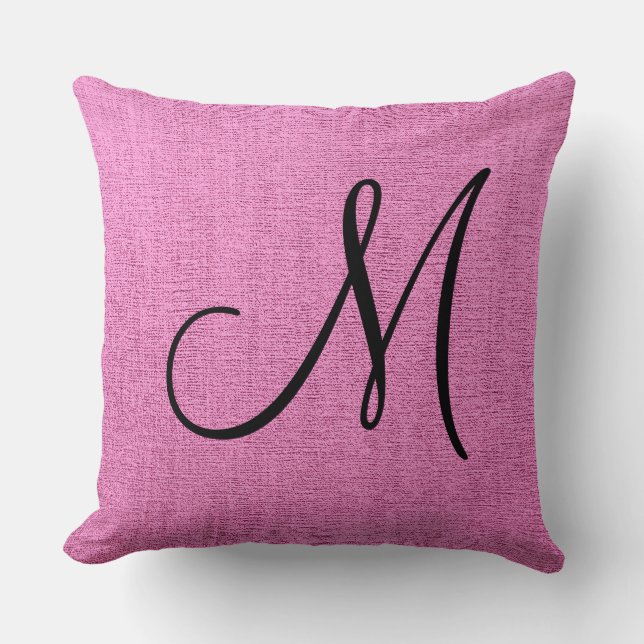 Rosa elegante Monogramm-Leinwand Kissen (Vorderseite)