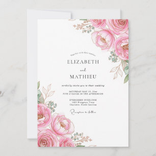 Rosa elegante Pfingstrosen-Hochzeit Einladung