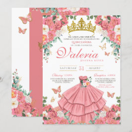 Rosa Elegante Princess Butterfly Rose Quinceanera Einladung