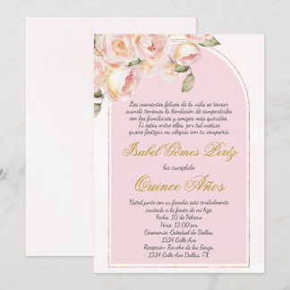 Rosa elegante Quince-Einladung auf Spanisch Einladung