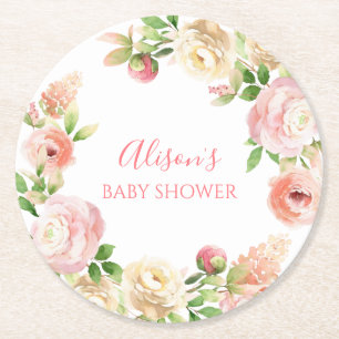 Rosa elegante Rose Floral Mädchen Baby Shower Runder Pappuntersetzer