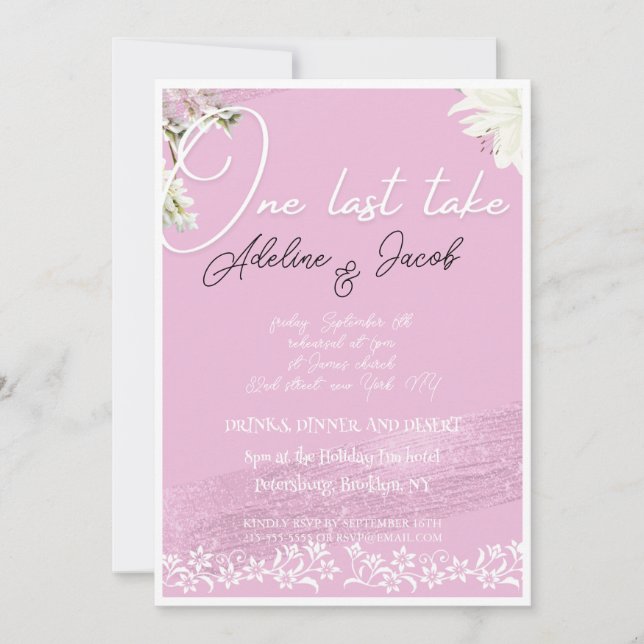 Rosa Elegante Script Wedding Probe Dinner Card Einladung (Vorderseite)