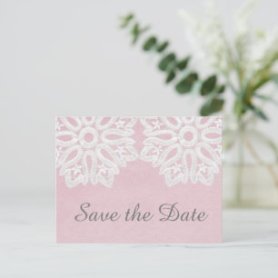 Rosa elegante Spitze Save the Date Postkarte