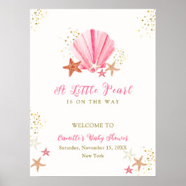 Rosa Elegante Starfish Seashell Baby Dusche Empfan Poster