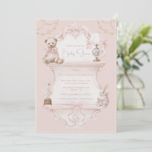 Rosa elegante Vintage-Baby-Party Einladung