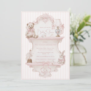 Rosa elegante Vintage-Baby-Party Einladung