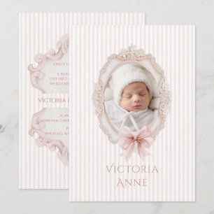 Rosa elegante Vintage-Geburtsanzeige für Baby Mädc Einladung
