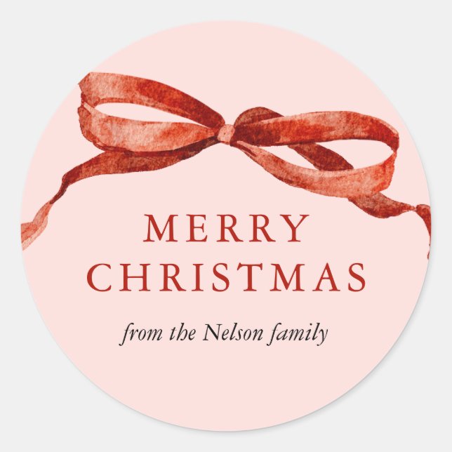 Rosa Elegante Wasserfarbe Roter Bug Weihnachtsfeie Runder Aufkleber (Vorderseite)