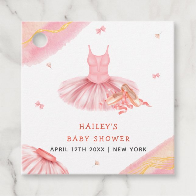 Rosa Elegante Watercolor Ballerina Girl Babydusche Geschenkanhänger (Vorderseite)