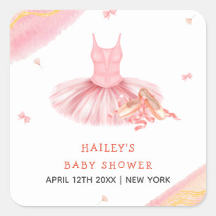 Rosa Elegante Watercolor Ballerina Girl Babydusche Quadratischer Aufkleber
