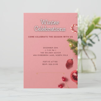 Rosa elegante Winter Celebration Weihnachtsfeier I Einladung