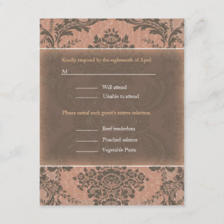 Rosa eleganter Damast-Hochzeits-RSVP RSVP Karte