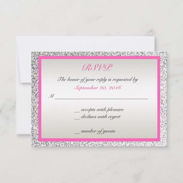 Rosa - Eleganter Glitzer Wedding RSVP Karte (Vorderseite)