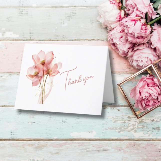 Rosa Elegantes Brautparty Dankeskarte (Pink Floral watercolor Bridal Shower or Wedding Thank you card)