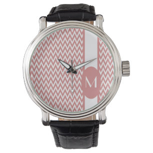 Rosa elegantes Chevron-Design mit Monogramm Armbanduhr