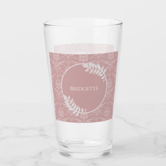 Rosa Elegantes Damasglas Personalisiert Glas (Vorderseite)