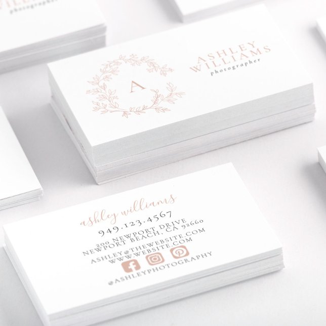 Rosa Elegantes Monogramm Blumenkohl Berufliches Wa Visitenkarte (Business Card!)