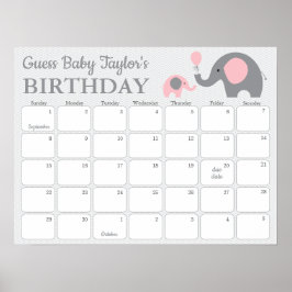 Rosa Elephant Baby Birthday Predictionary Calendar Poster