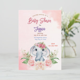 Rosa Elephant Baby Dusche Einladung