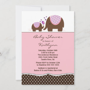 Rosa Elephant & Baby Dusche Einladung