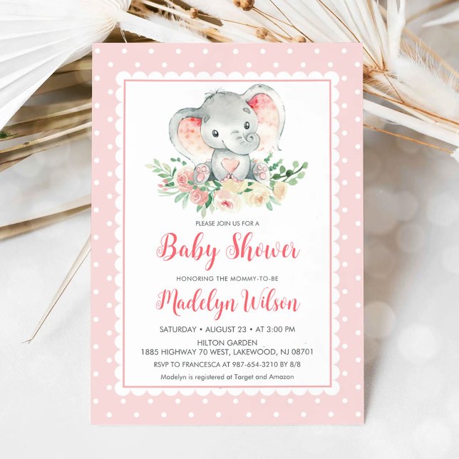 Rosa Elephant Baby Dusche Einladung (Pink Elephant Baby Shower Invitation)