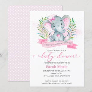 Rosa Elephant Baby Dusche Einladung