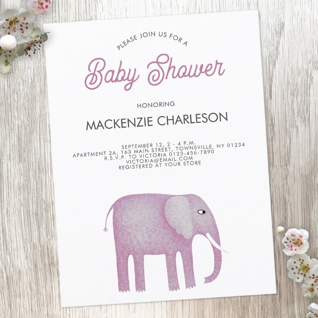 Rosa Elephant Baby Dusche Einladung Postkarte (Pink watercolor elephant baby shower invitation postcard)
