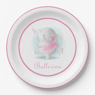 Rosa Elephant Ballerina in einem Tutu Tanzen Adora Pappteller
