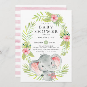 Rosa Elephant Girl Babydusche Einladung