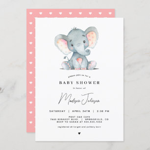 Rosa Elephant Girl Babydusche Einladung