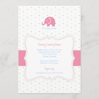 Rosa Elephant Multicolor Punkt Babydusche Invi Einladung