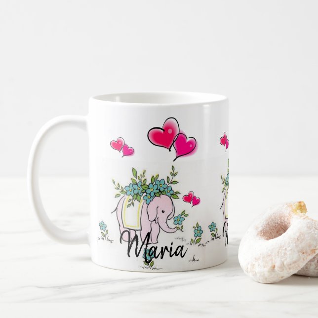 Rosa Elephant Rosa Herz Tasse (Mit Donut)