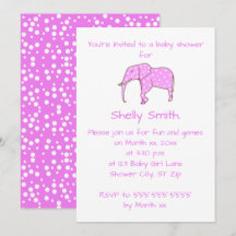 Rosa Elephant White Dots Baby Dusche Einladungen