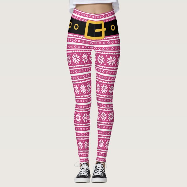 Rosa Elf-Leggings mit Gurt für WeihnachtsParty Leggings (Vorderseite)